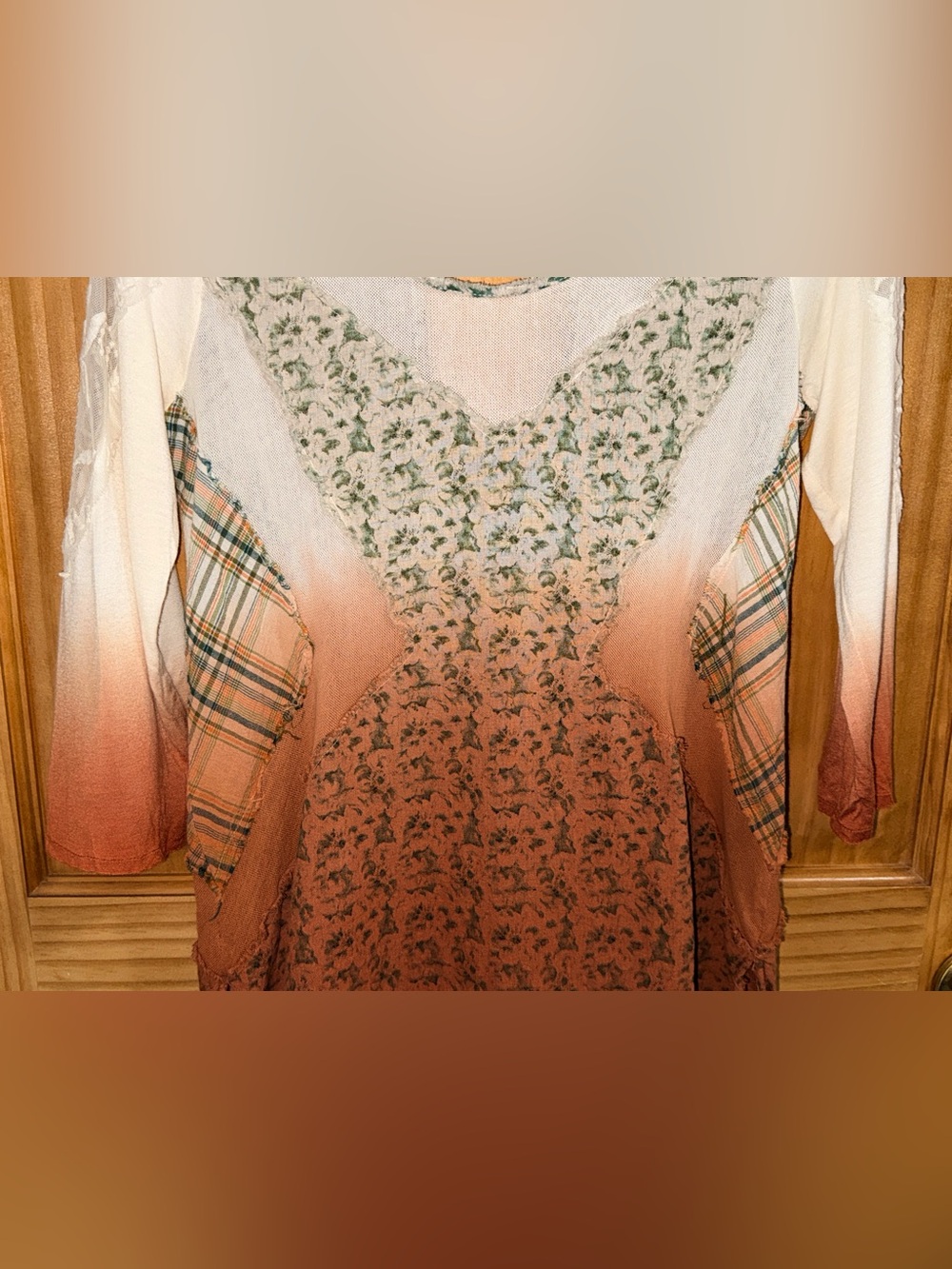 gimmicks by BKE Cream, Green and Rust Mixed-Print Scoop Neck Top-S-GC - Picture 5 of 15